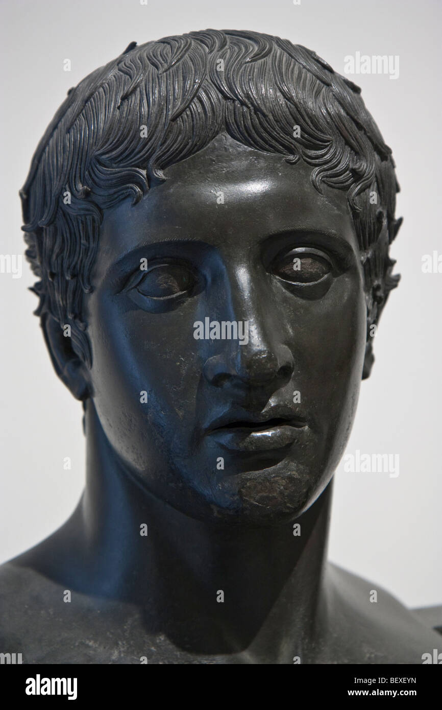 Bronze bust of the Doryphoros by Polykleitos from the Villa of the Papyri. Naples National Archaeological Museum. Stock Photo