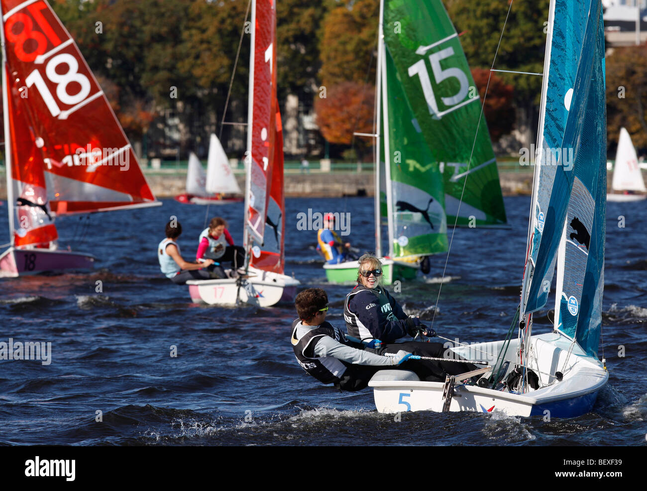 Inter collegiate sailboat race, Charles River, Boston, Massachusetts Stock Photo