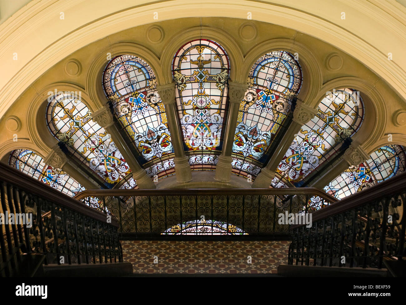 The ornate stained glass windows in the Queen Victoria Building, Sydney