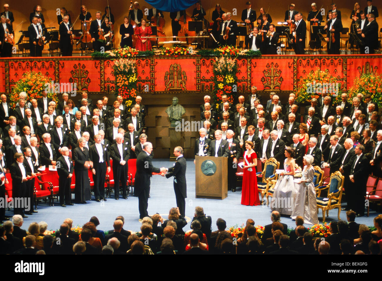 Nobel Awards with Royal Family and Nobel laureates at Stockholm Concert House Stock Photo