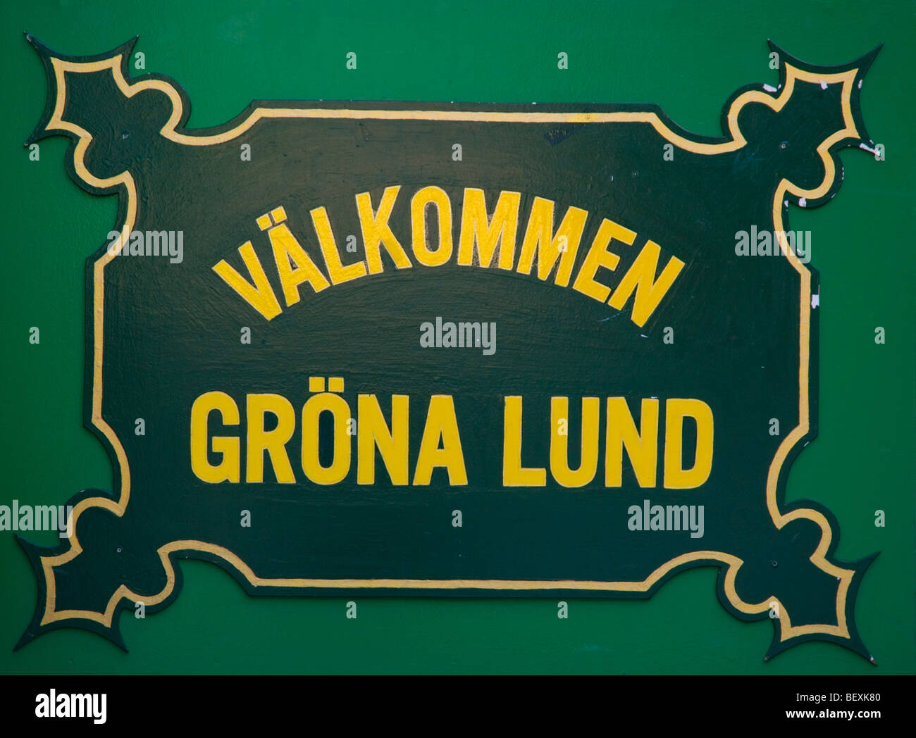 Sign welcoming to Gröna Lund amusement park in Djurgården Stockholm Sweden Europe Stock Photo