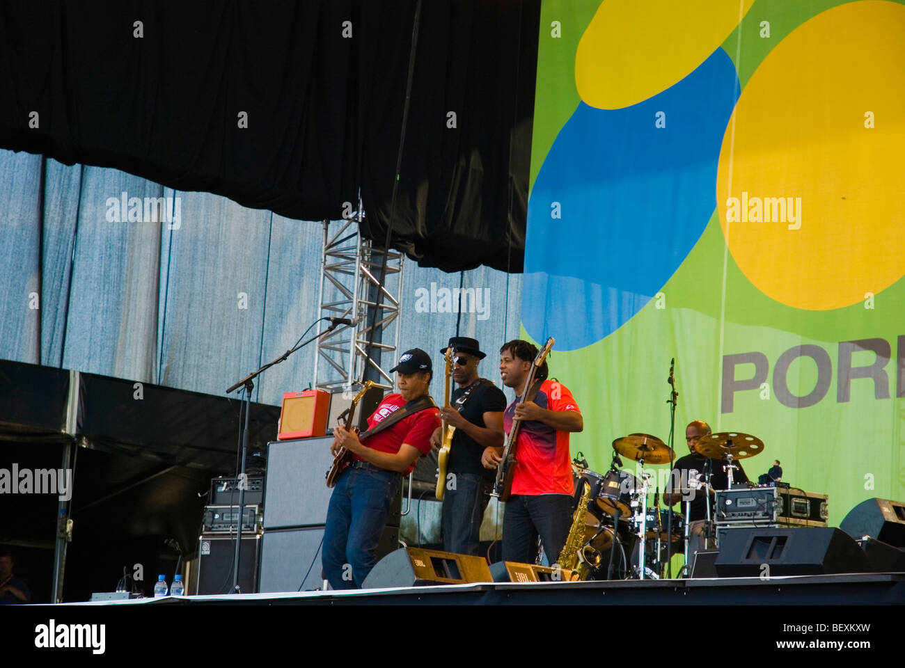 Stanley Clarke Marcus Miller and Victor Wooten performing at Pori Jazz Festival 2009 Finland Europe Stock Photo