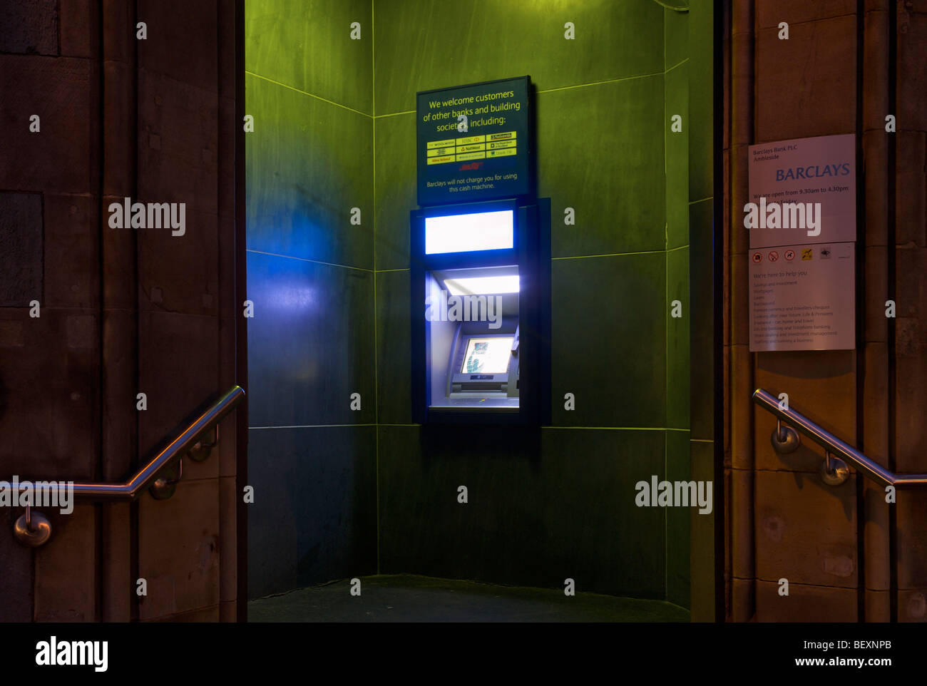 Barclays Bank ATM, hole in the wall cash machine, Ambleside, Lake ...