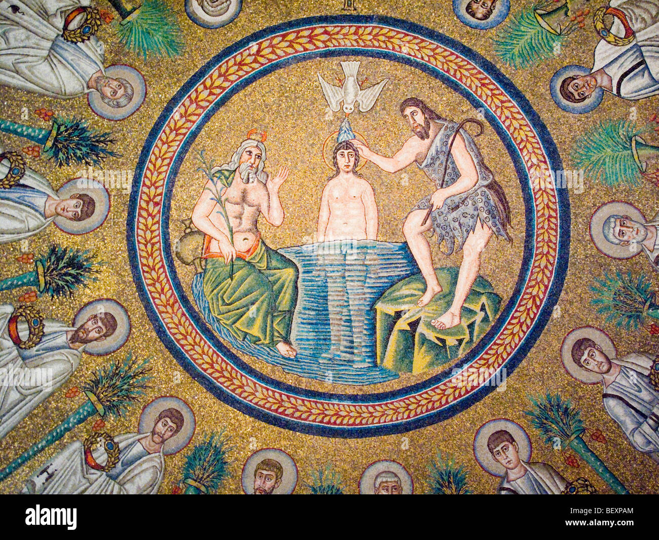 Byzantine mosaic in Battistero degli Ariani Ravenna Emilia Romagna Italy Stock Photo