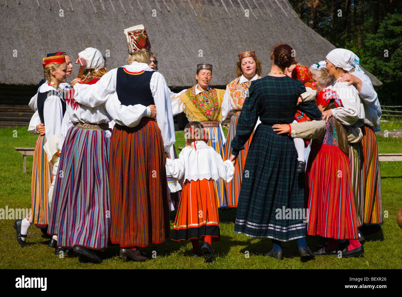 Folk dance and music show Vabaöhumuuseum the outdoor heritage museum at Rocco al Mare in Tallinn Estonia Europe Stock Photo