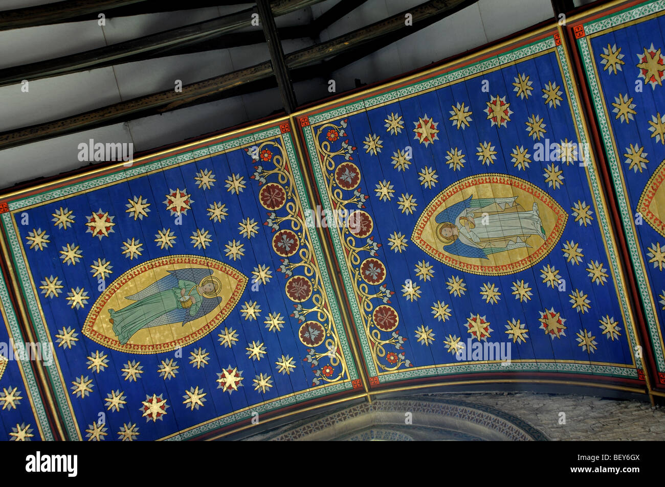 Ceiling Decorated With Painted Gold Stars Stock Photos