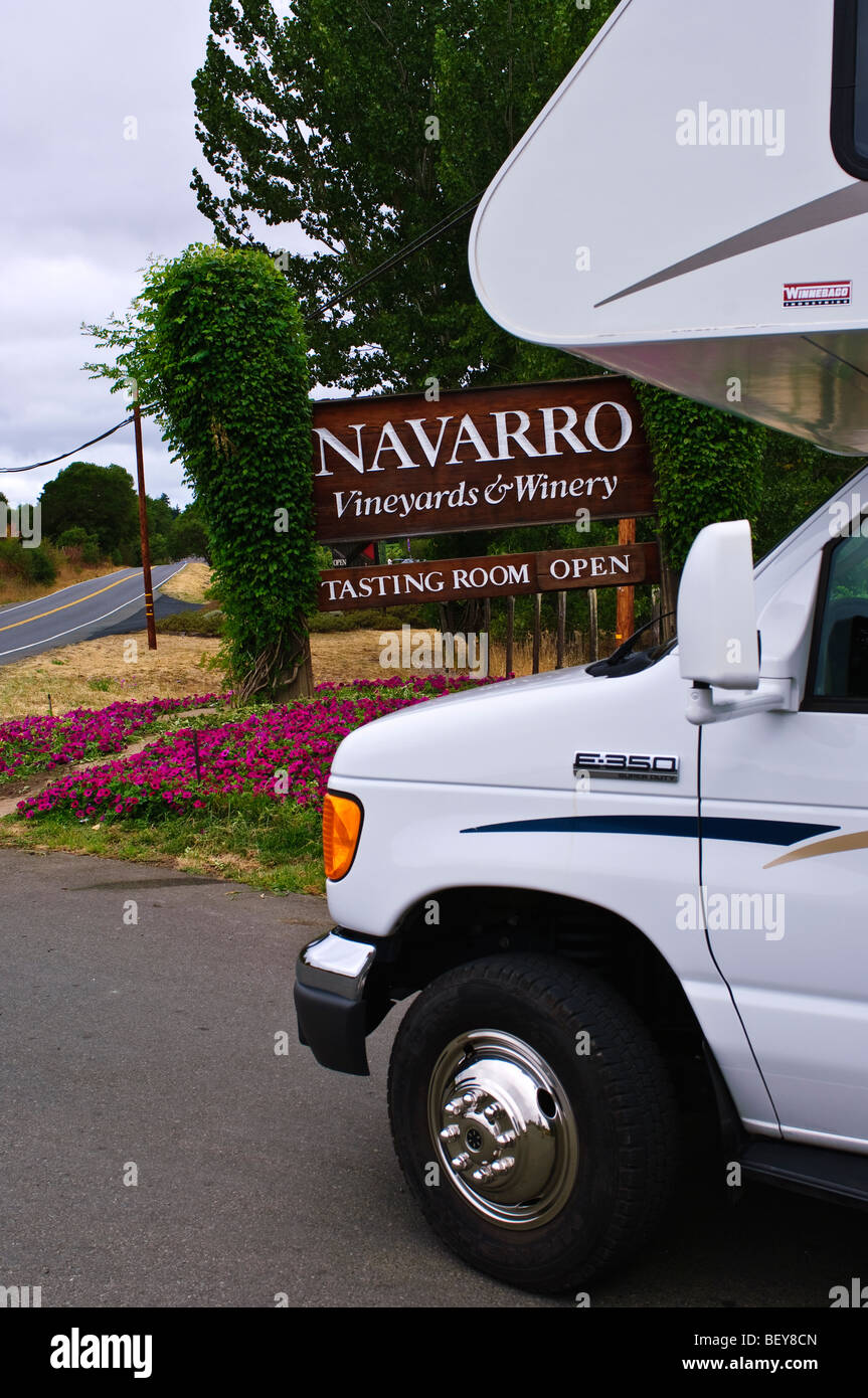 Motorhome at Navarro winery in northern California near Mendocino Stock Photo