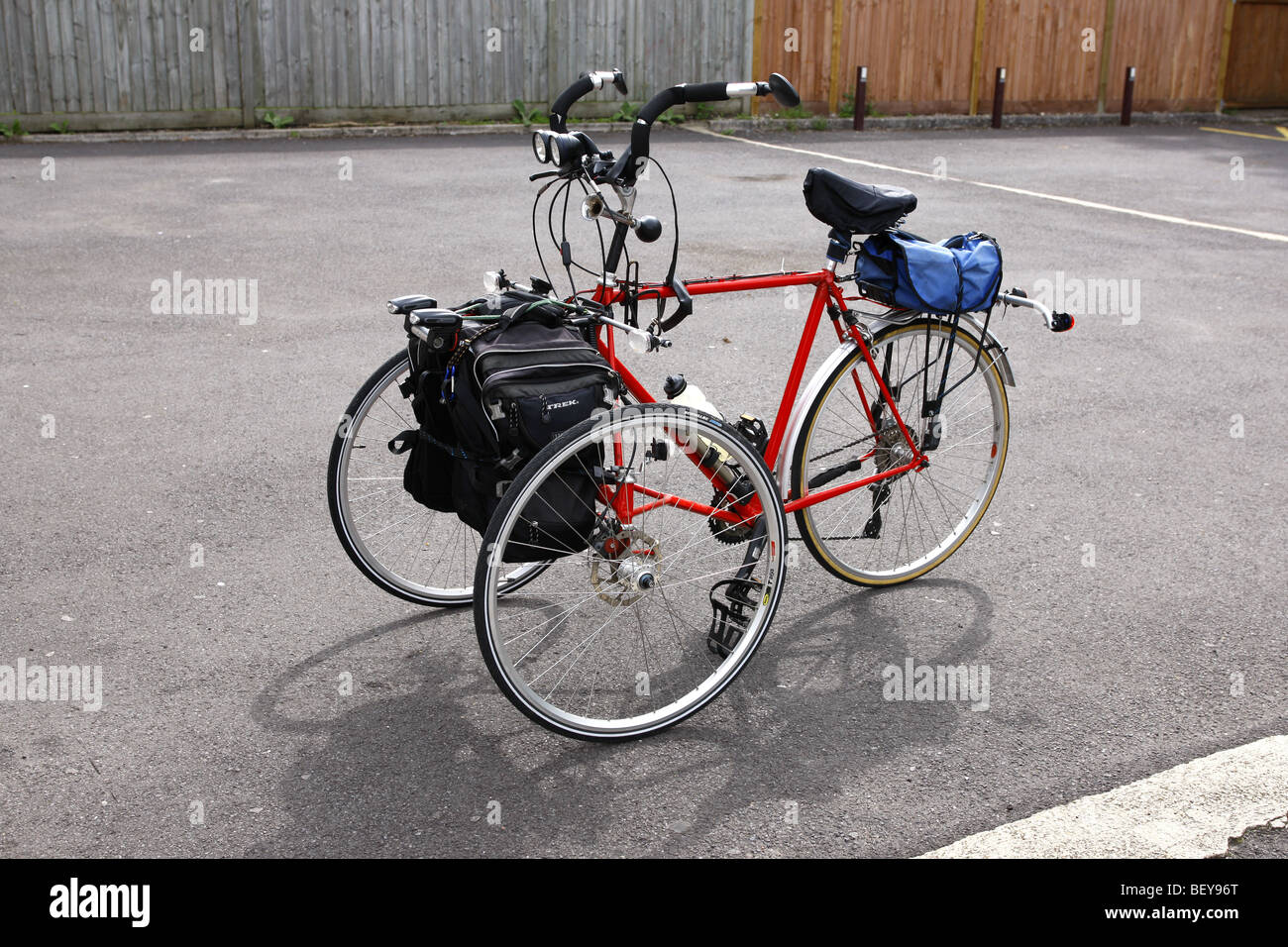 A Three wheeled Tricycle with the two wheels at the front instead of at the back Stock Photo