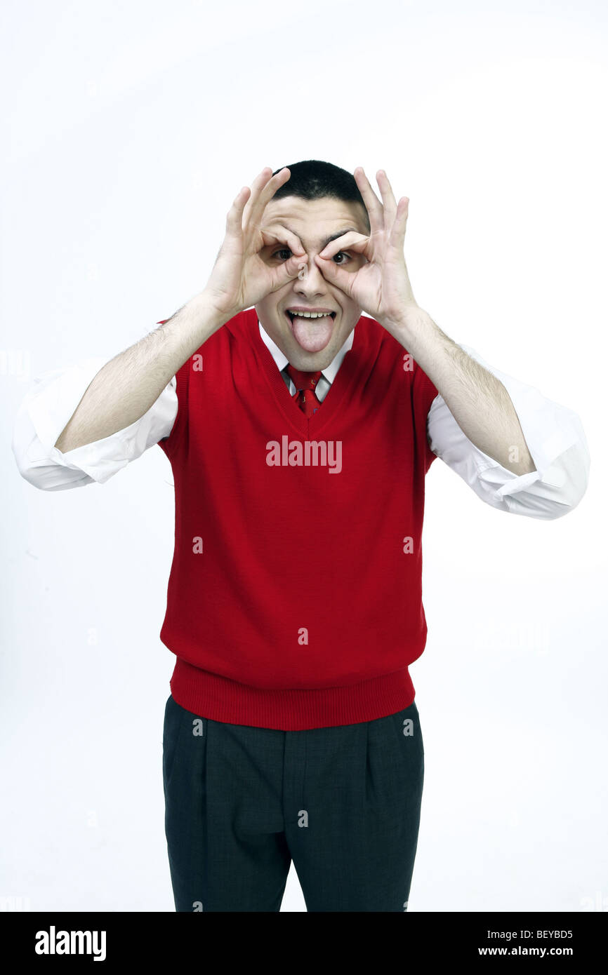 A Man in a Red Vest Stock Photo Alamy