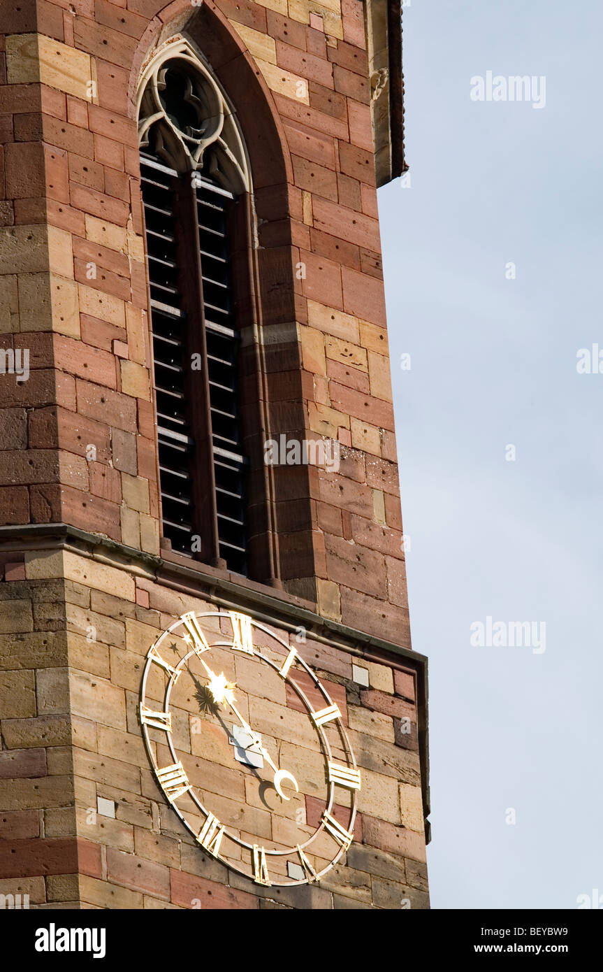 the bell tower - church of saints Peter and Paul in Rosheim - Alsace - France Stock Photo