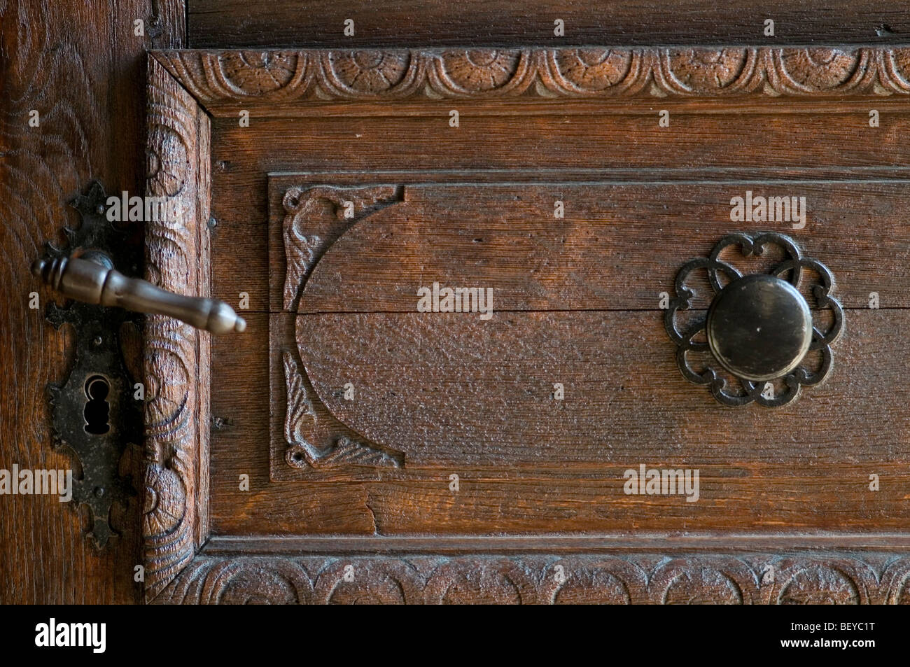 detail of the door - the church of saints Peter and Paul in Rosheim - Alsace - France Stock Photo