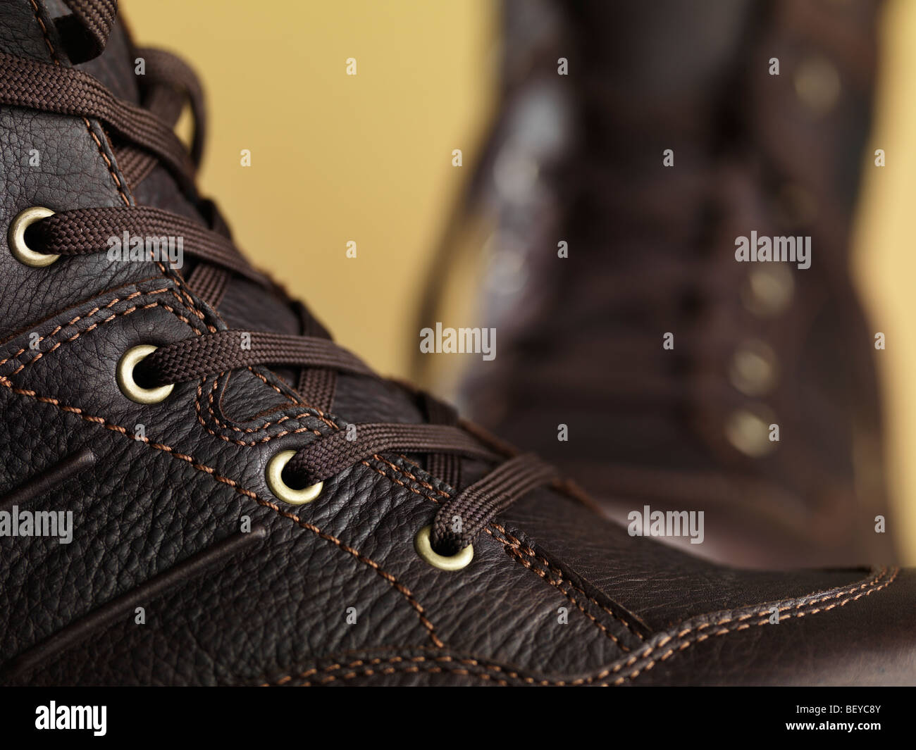 Winter leather boots details Stock Photo