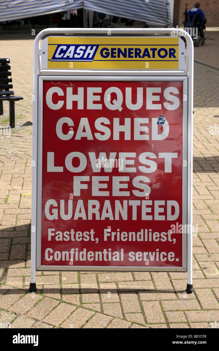 Cash Generator Pawn store sign offering to cash cheques Stock Photo Alamy
