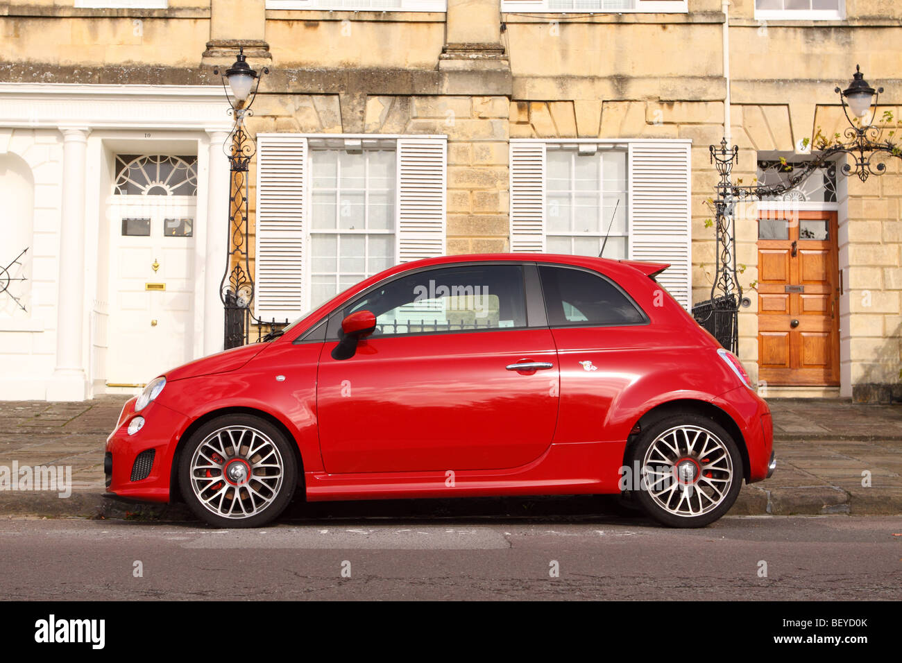 Abarth Fiat 500 performance enhanced production car parked in Bath England Stock Photo