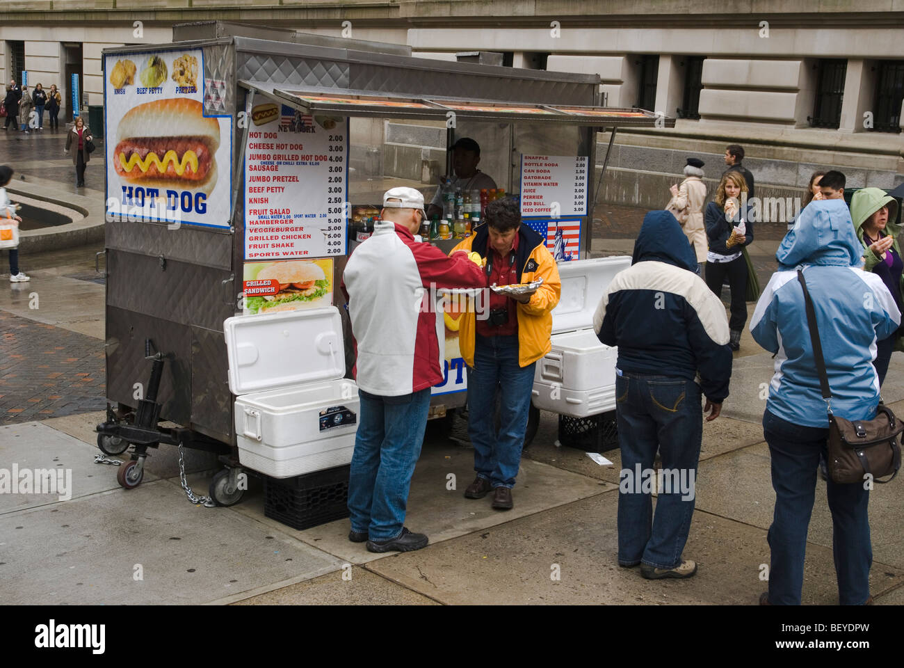 A hot dog stand in New York City. Stock Photo