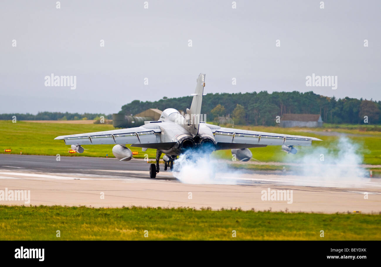 Panavia GR45 Tornado touching down on the runway at RAF Lossiemouth, Moray, Grampian Scotland.  SCO 5436 Stock Photo