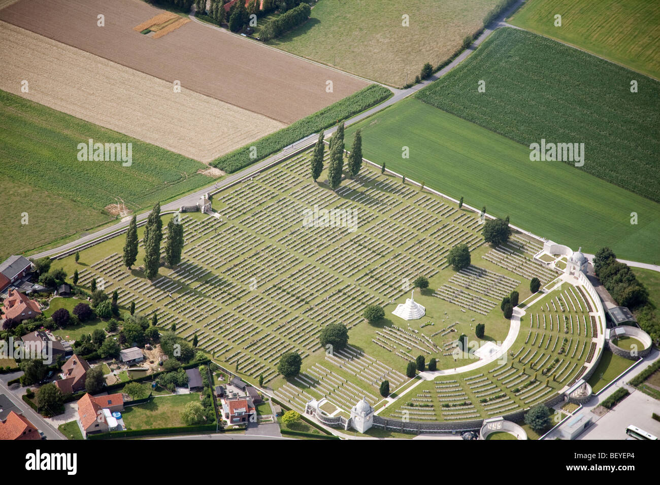 Tyne cot cemetery nearby Ypres taken from the air Stock Photo