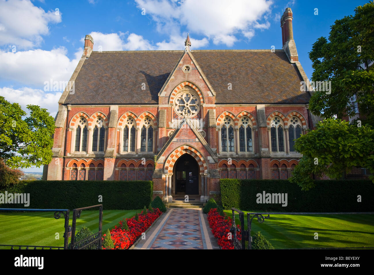 Harrow on the Hill , Harrow School , The Vaughan Library built 1863 Sir G G Scott named after Headmaster C J Vaughan died 1859 building garden Stock Photo