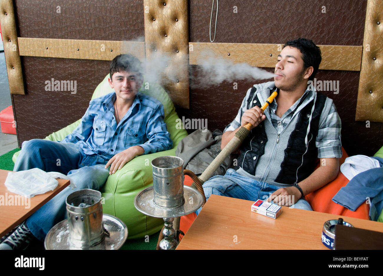Istanbul Turkey Teenagers Smoking Water pipe boys Stock Photo