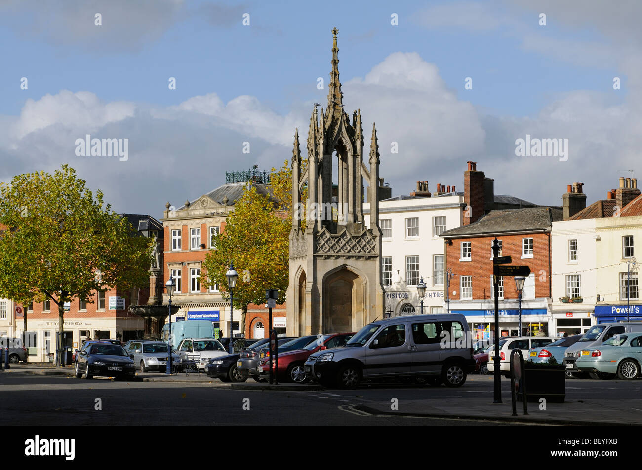 Devizes historic market town centre shops and the market cross