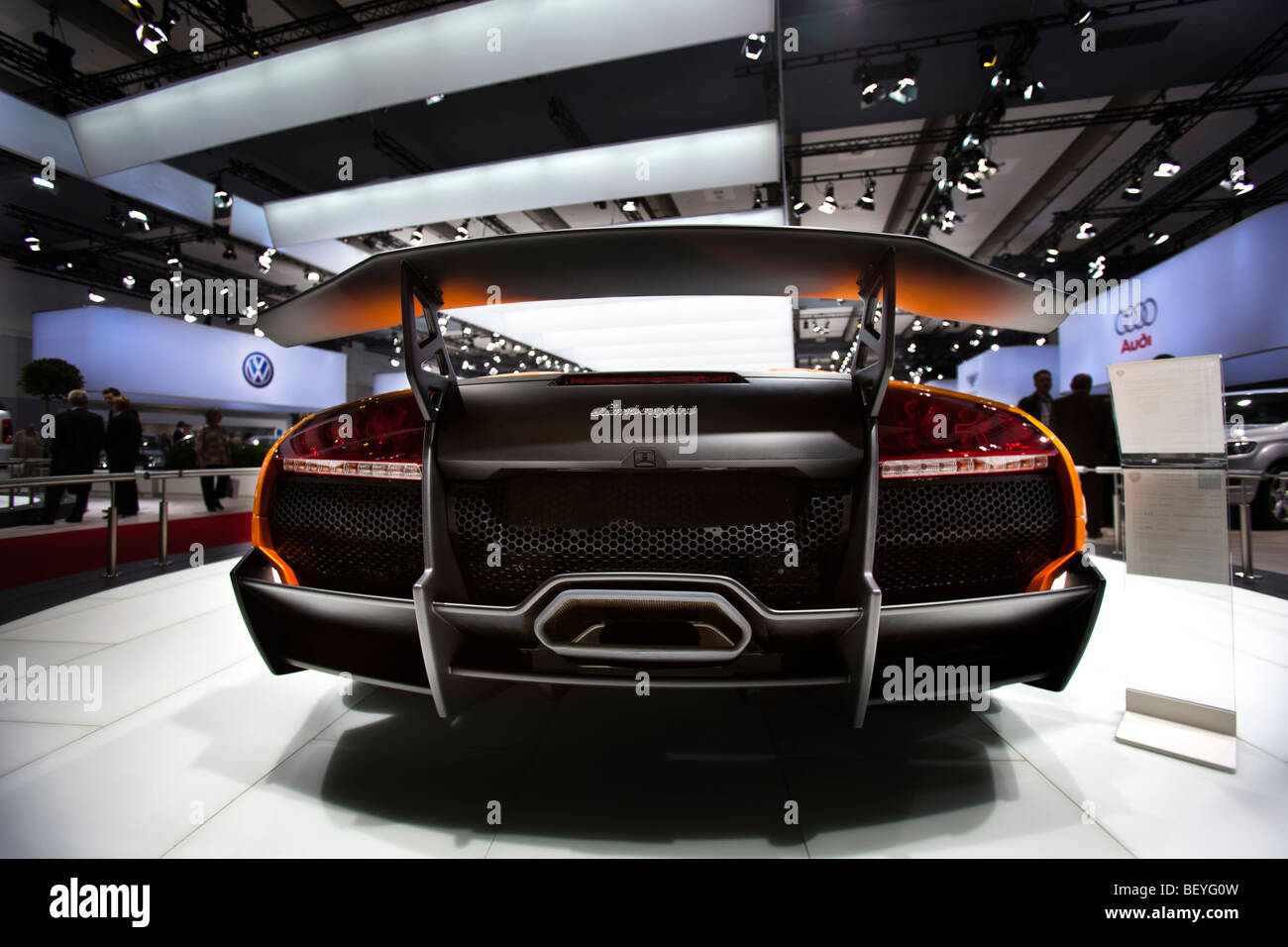 A Lamborghini is seen an automobile show of the Volkswagen AG in Hamburg, Germany. Stock Photo