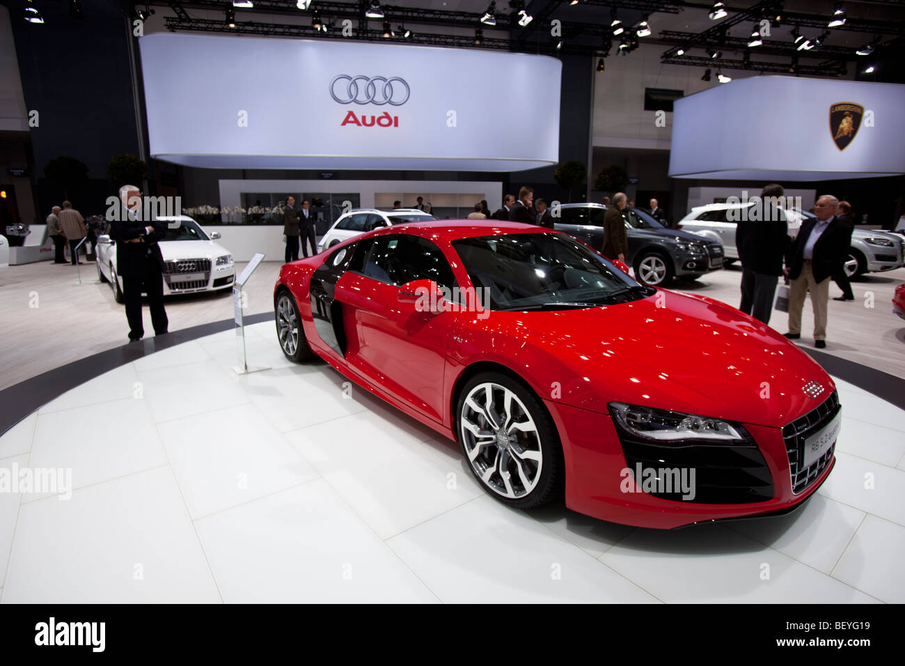 Audi R8 5.2 FSI quattro is seen at an automobile show of the Volkswagen AG in Hamburg, Germany. Stock Photo