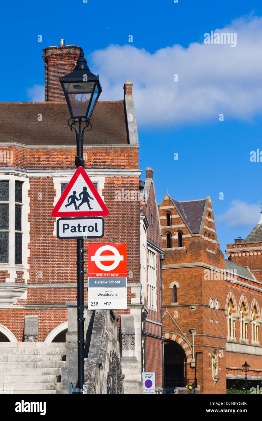 Harrow on the Hill , Harrow School bus stop , & children road sign