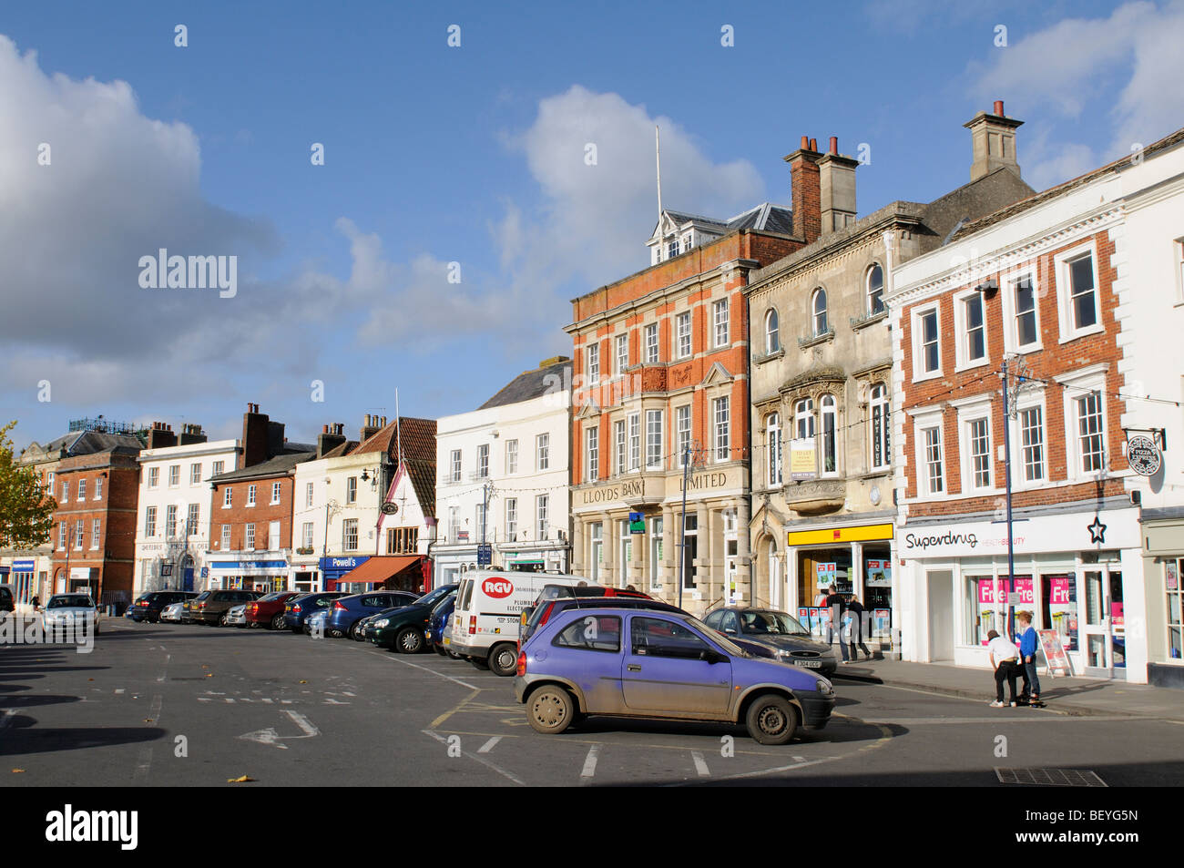 Market Square Devizes town centre shops Wiltshire England UK Stock