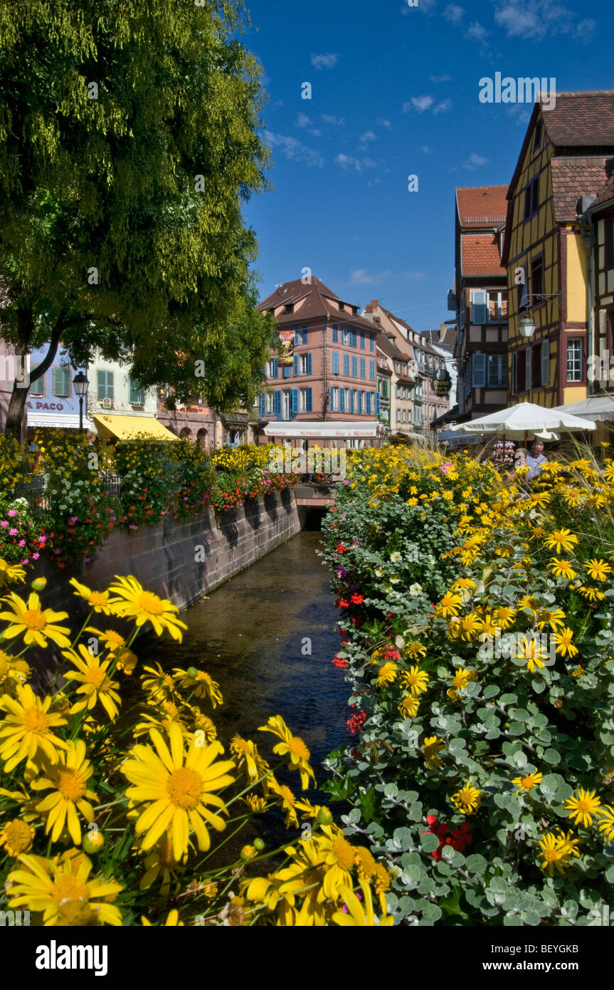 Petite Venise 'Little Venice'  with waterside restaurants Colmar Alsace France Stock Photo