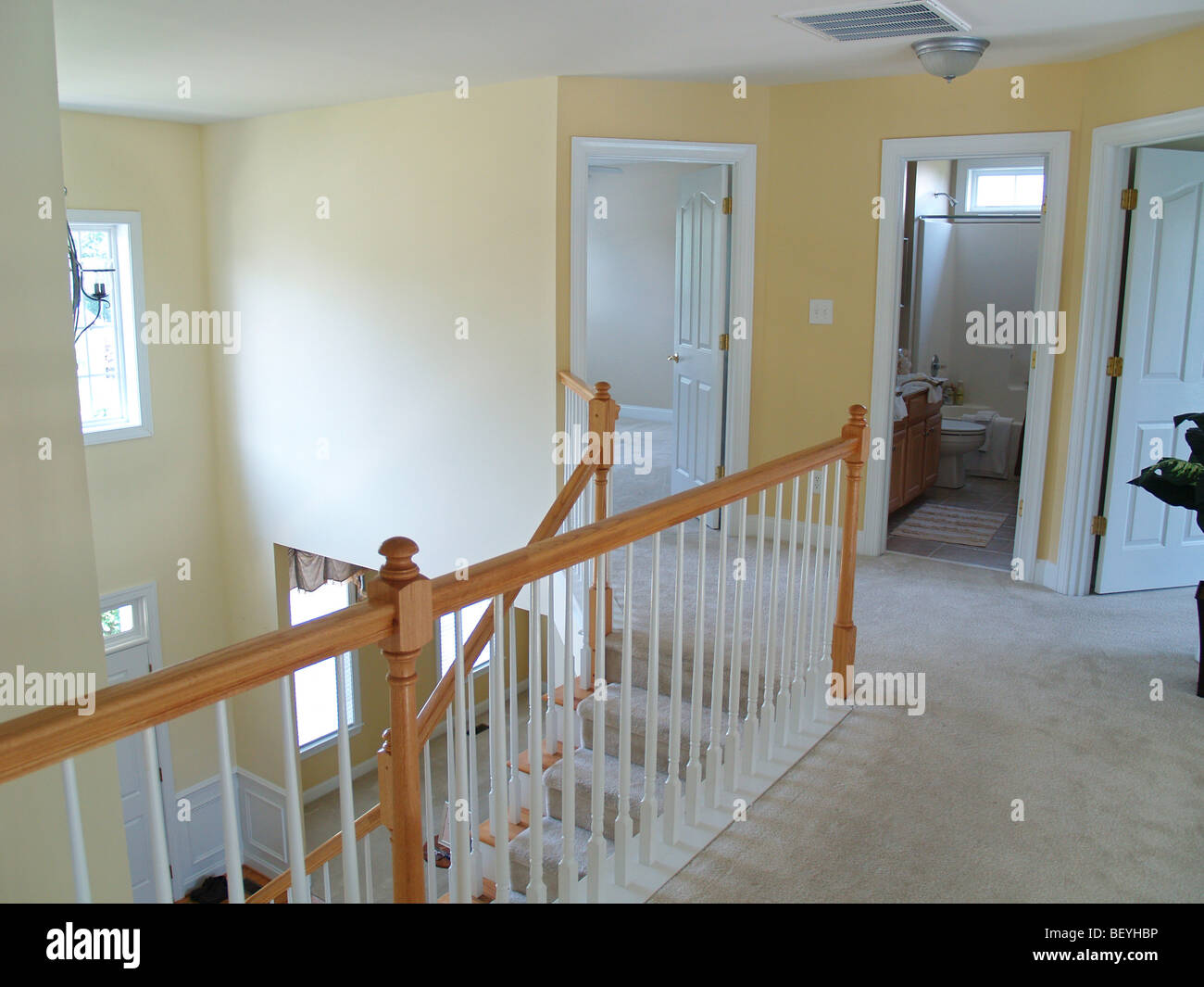 View from an interior balcony of the foyer and landing Stock Photo