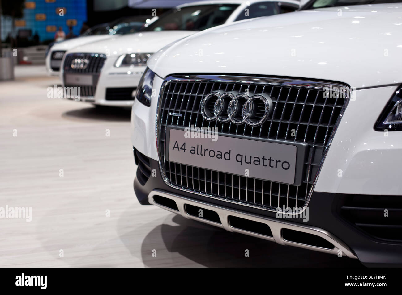 Audi A4 allroad quattro are seen at an automobile show of the Volkswagen AG in Hamburg, Germany. Stock Photo