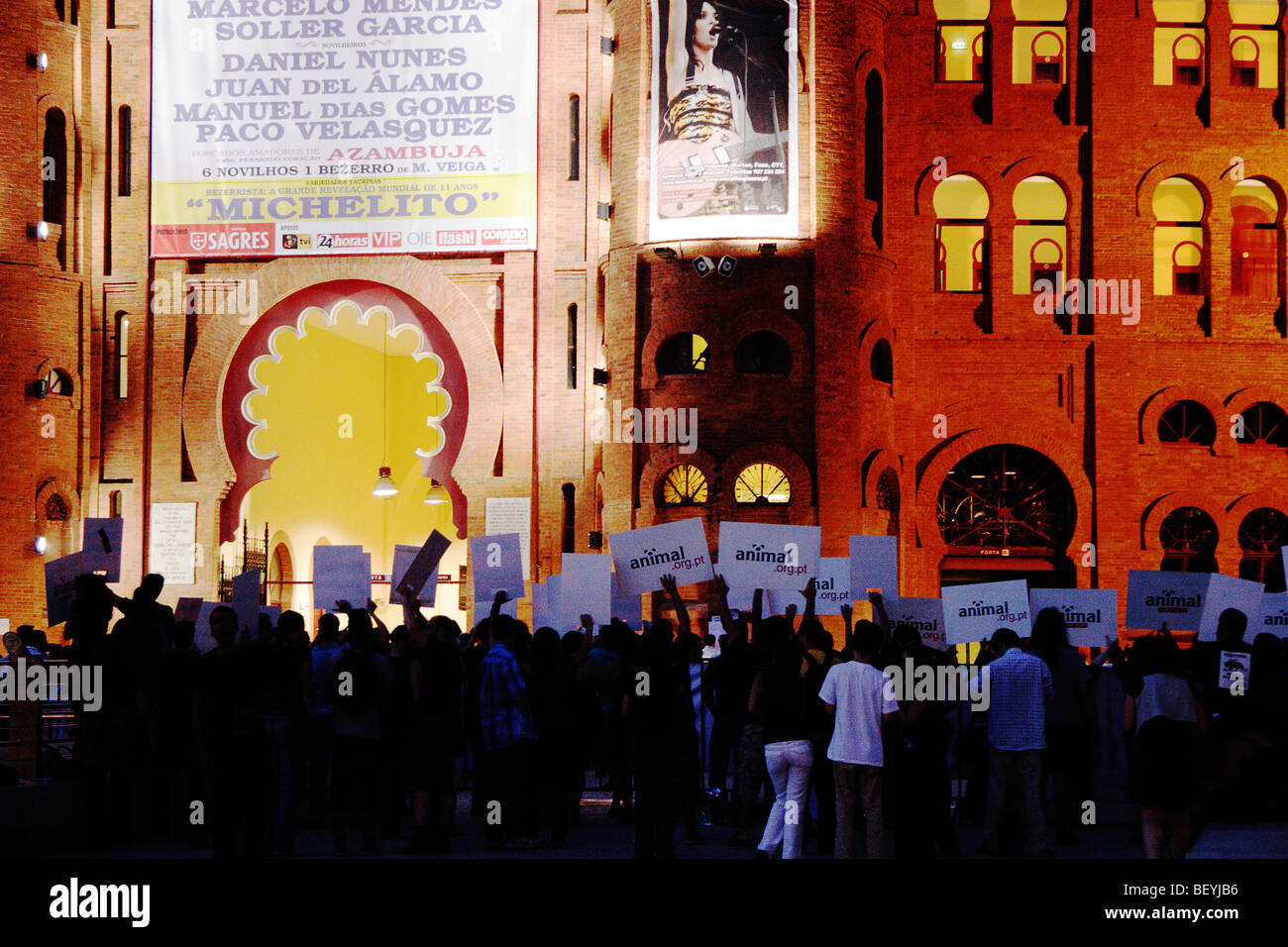 animal rights activists at campo pequeno Lisbon Stock Photo