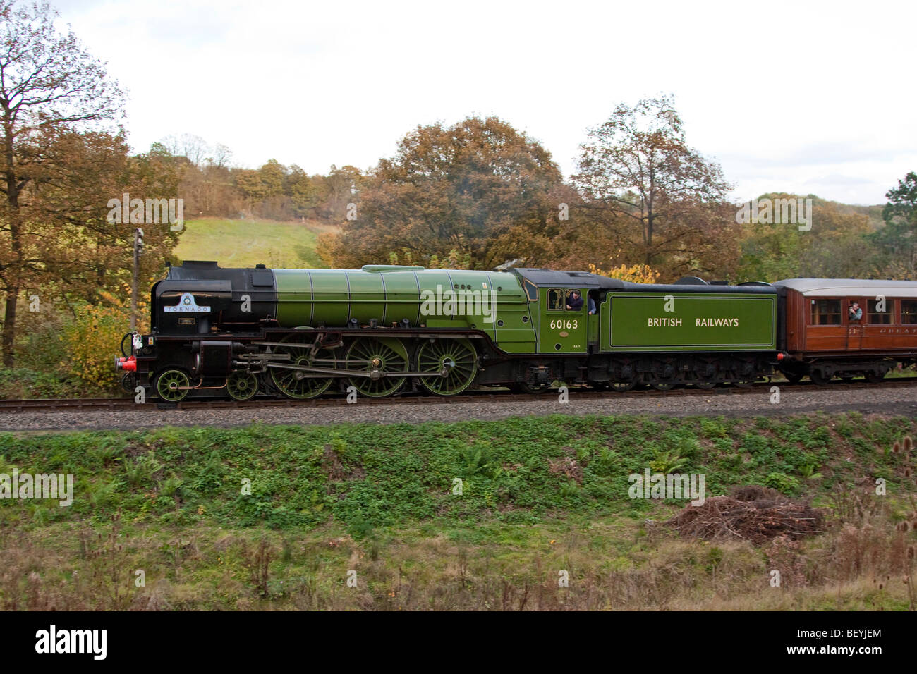 The steam locomotive 'Tornado' rolls into Highley station along the Severn Valley Railway, England Stock Photo