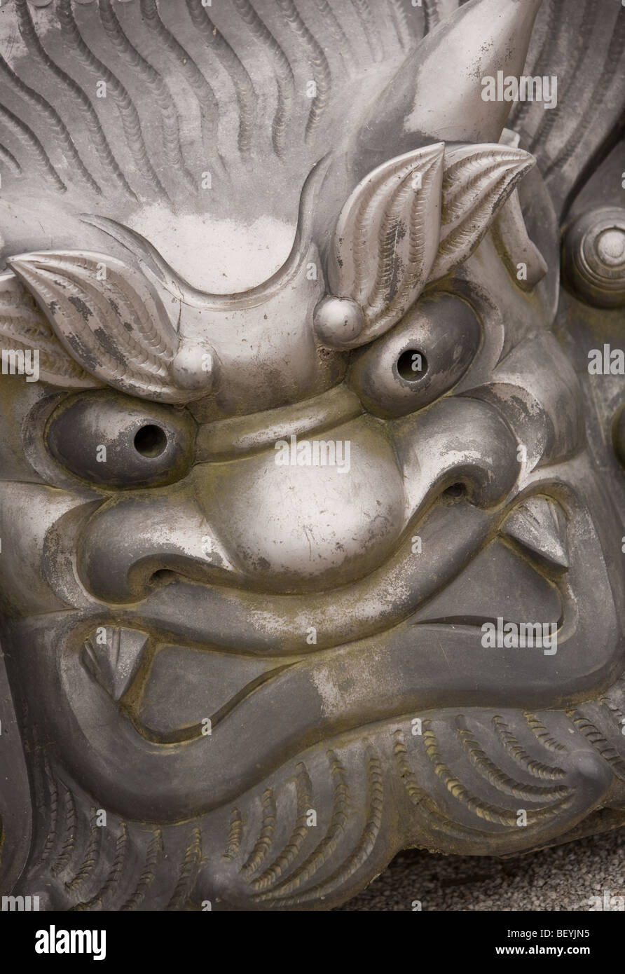 Dragon sculpture face at the temple of Tenryu-ji, Kyoto, Japan, Saturday 24th October 2009. Stock Photo