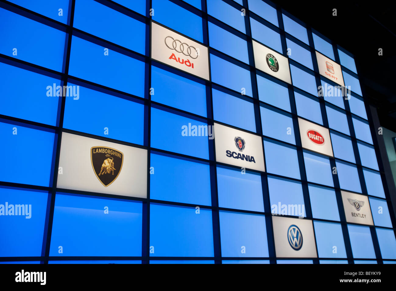 VW brands are seen at an automobile show of the Volkswagen AG in Hamburg, Germany. Stock Photo