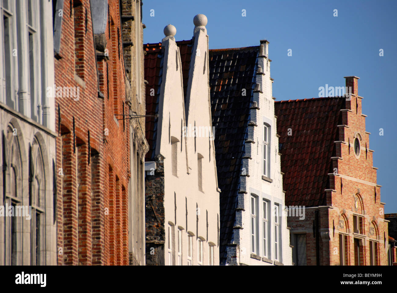 Gabled roofs and facades of buildings Bruges Brugge Belgium Stock Photo