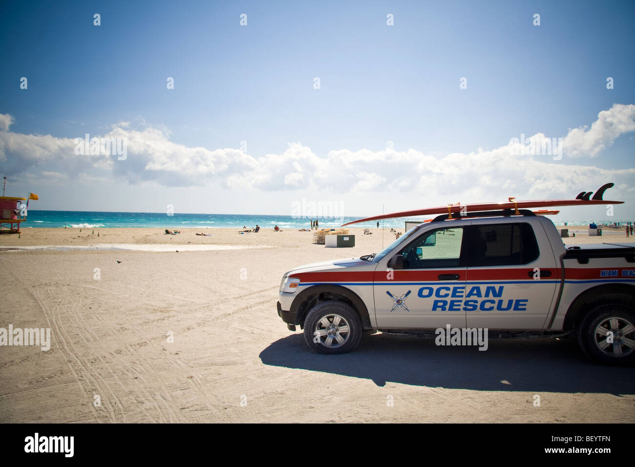 Ocean rescue vehicle ORV south beach miami florida ocean drive Stock Photo