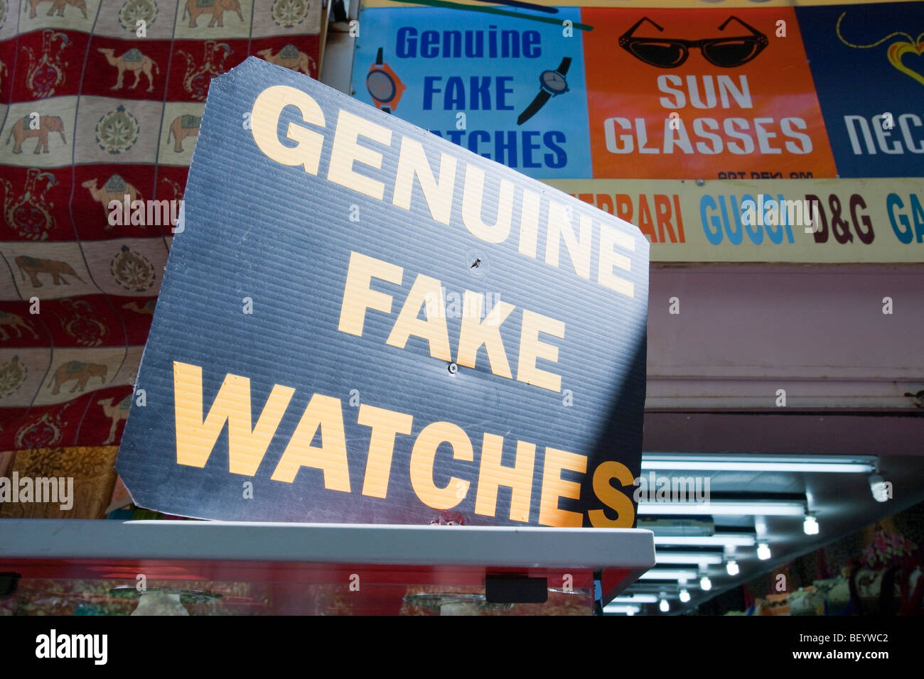 Stall holders at Ephasus in Turkey selling fake merchandise Stock Photo