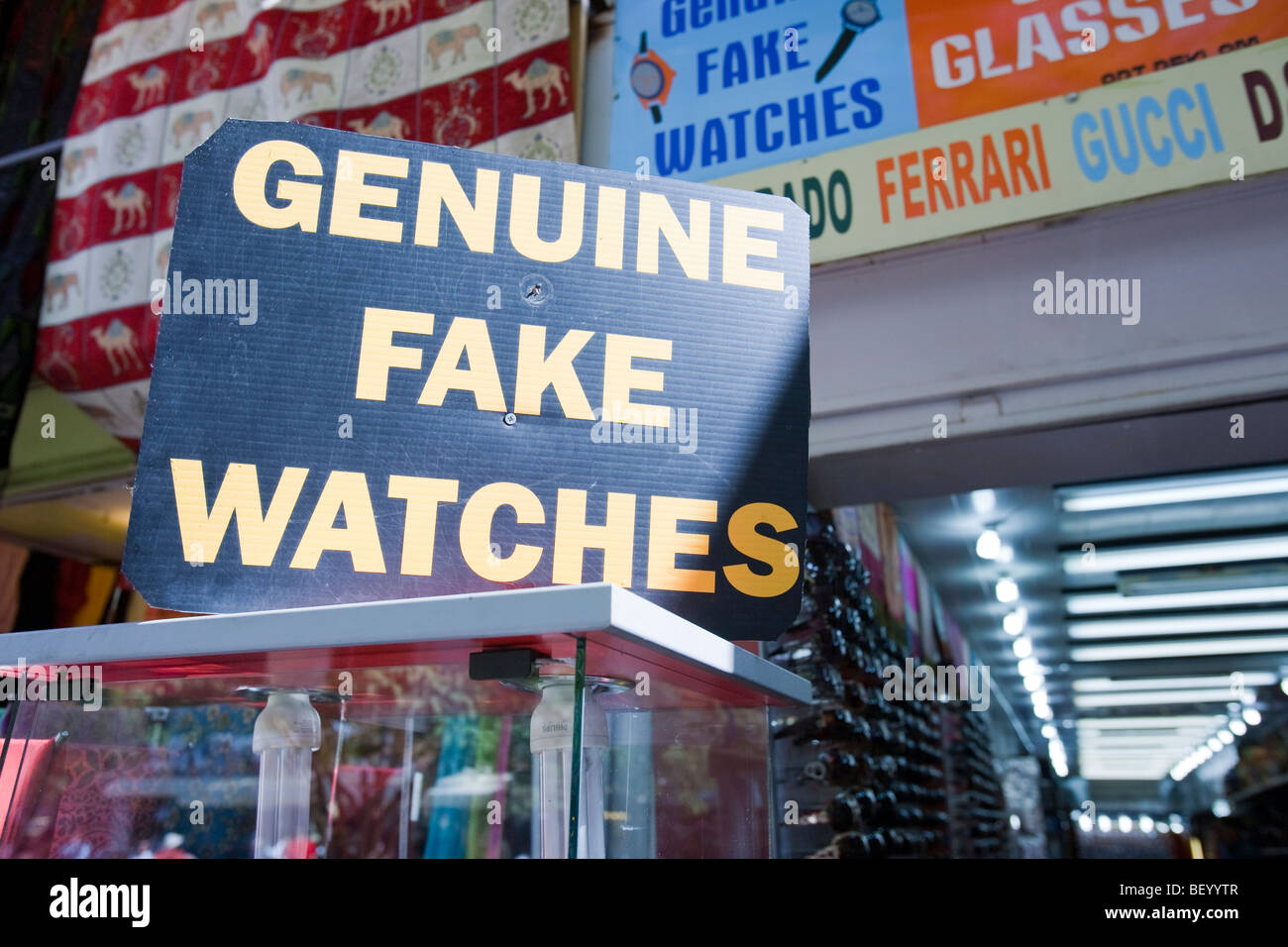 Stall holders at Ephasus in Turkey selling fake merchandise Stock Photo