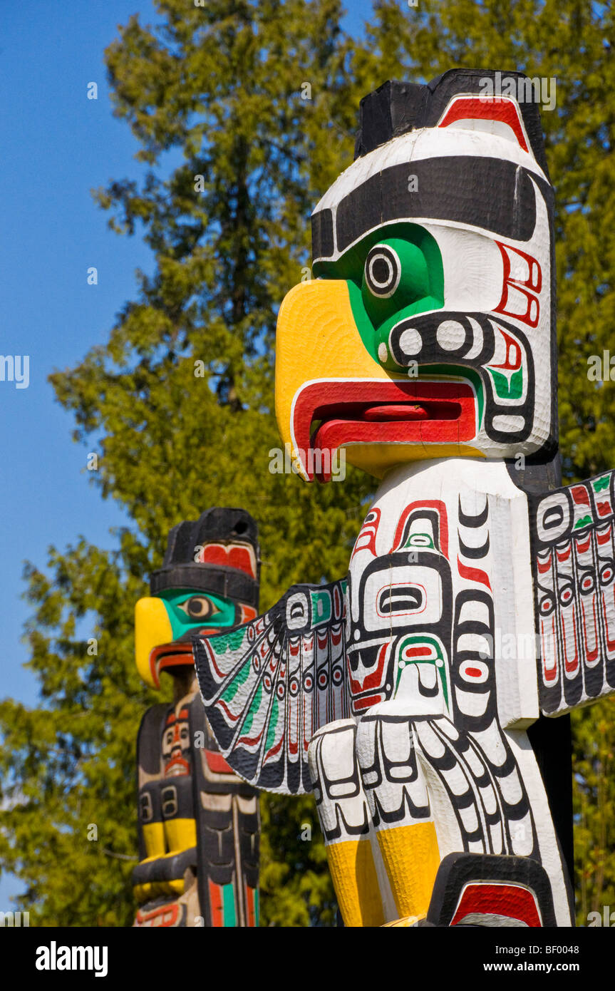 Native totem poles Stanley park Vancouver canada Stock Photo