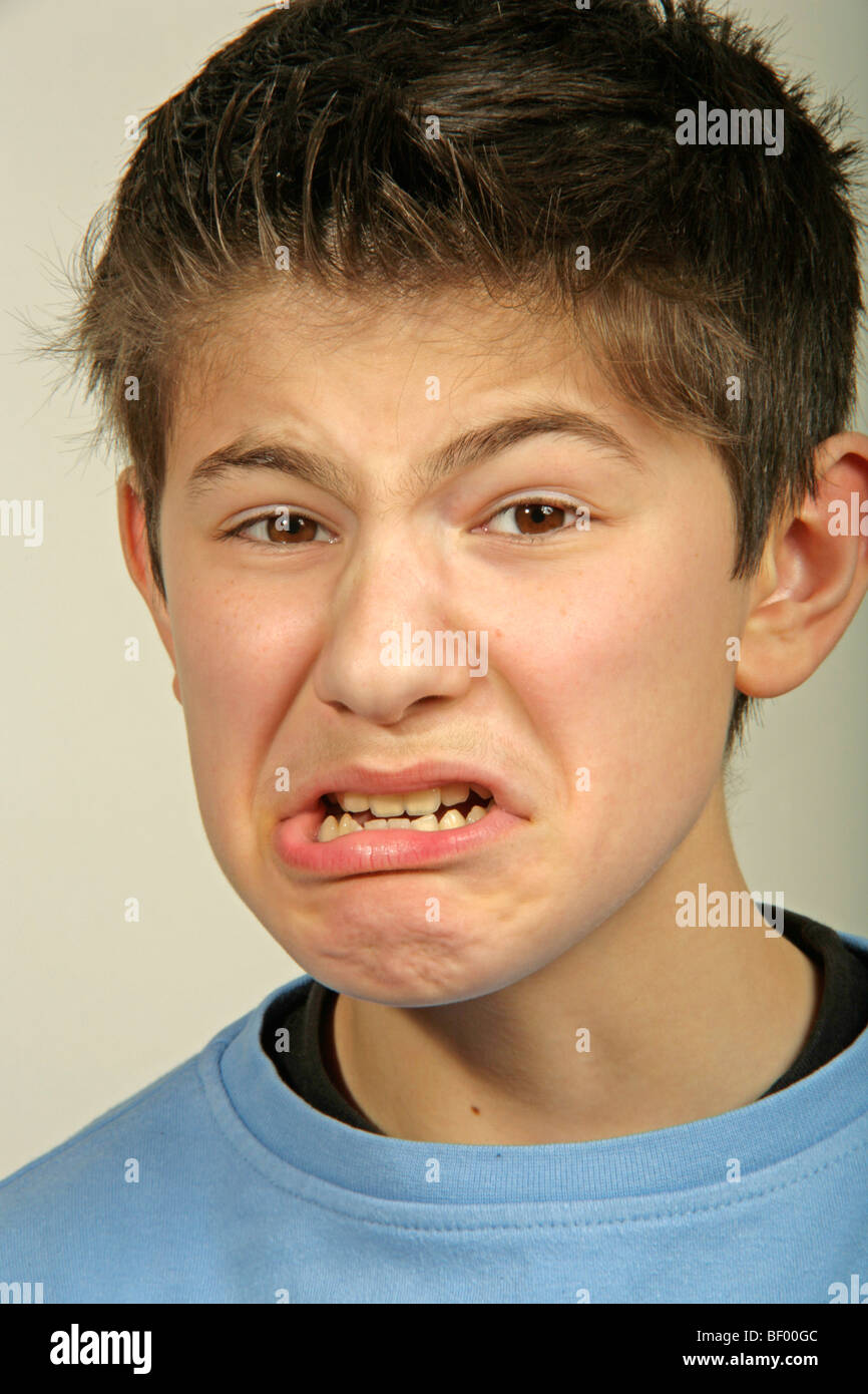 portait of an angry young boy Stock Photo