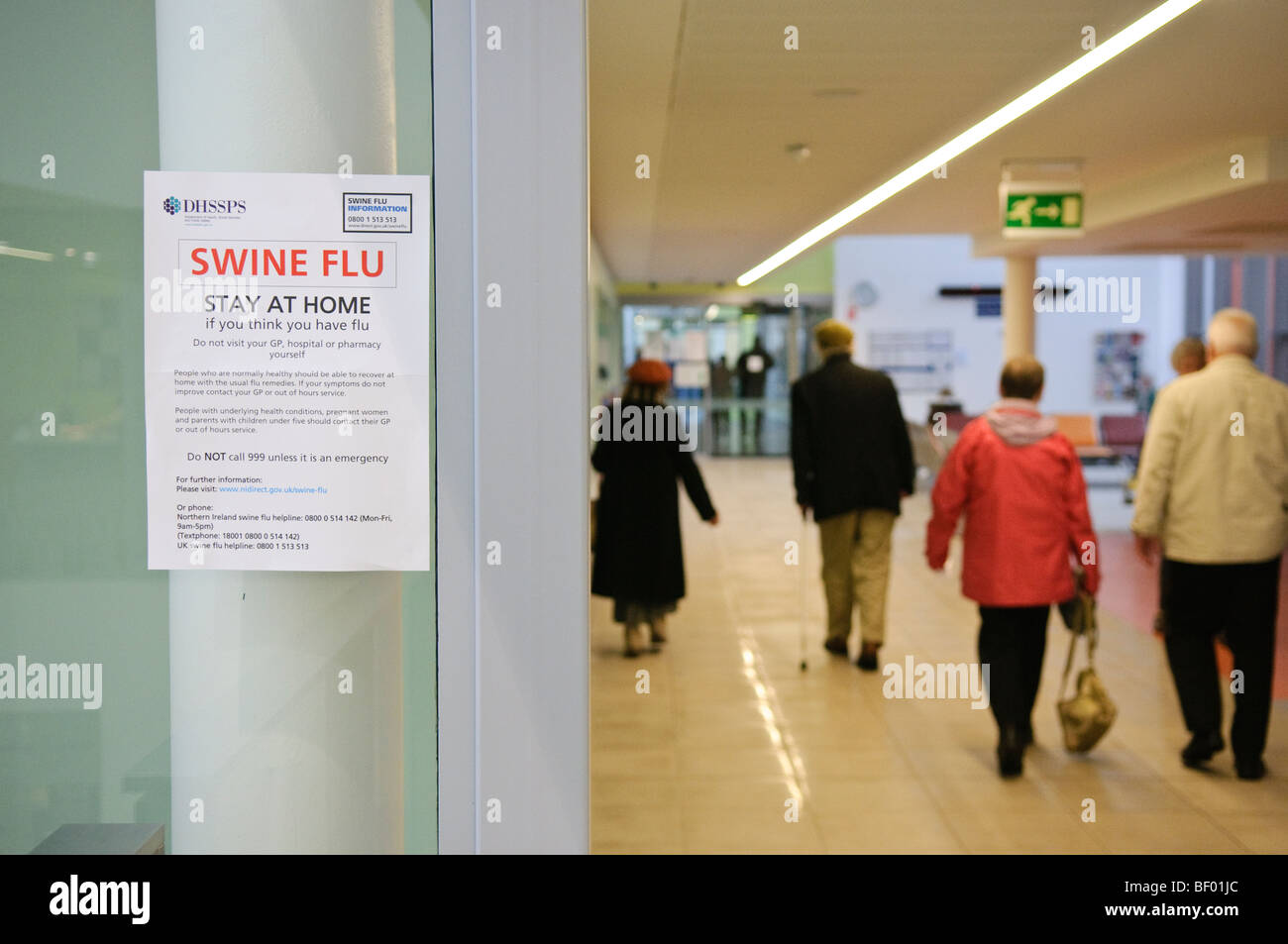 Swine Flu information posters on display at a GP Surgery in Northern Ireland. Stock Photo