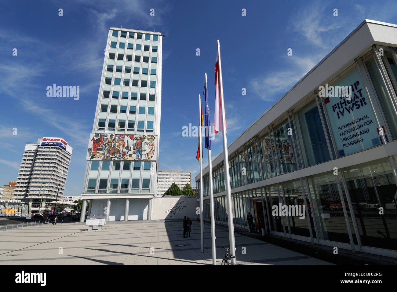 Berlin. Germany. Haus des Lehrers. Architect Hermann Henselmann 1964. Stock Photo