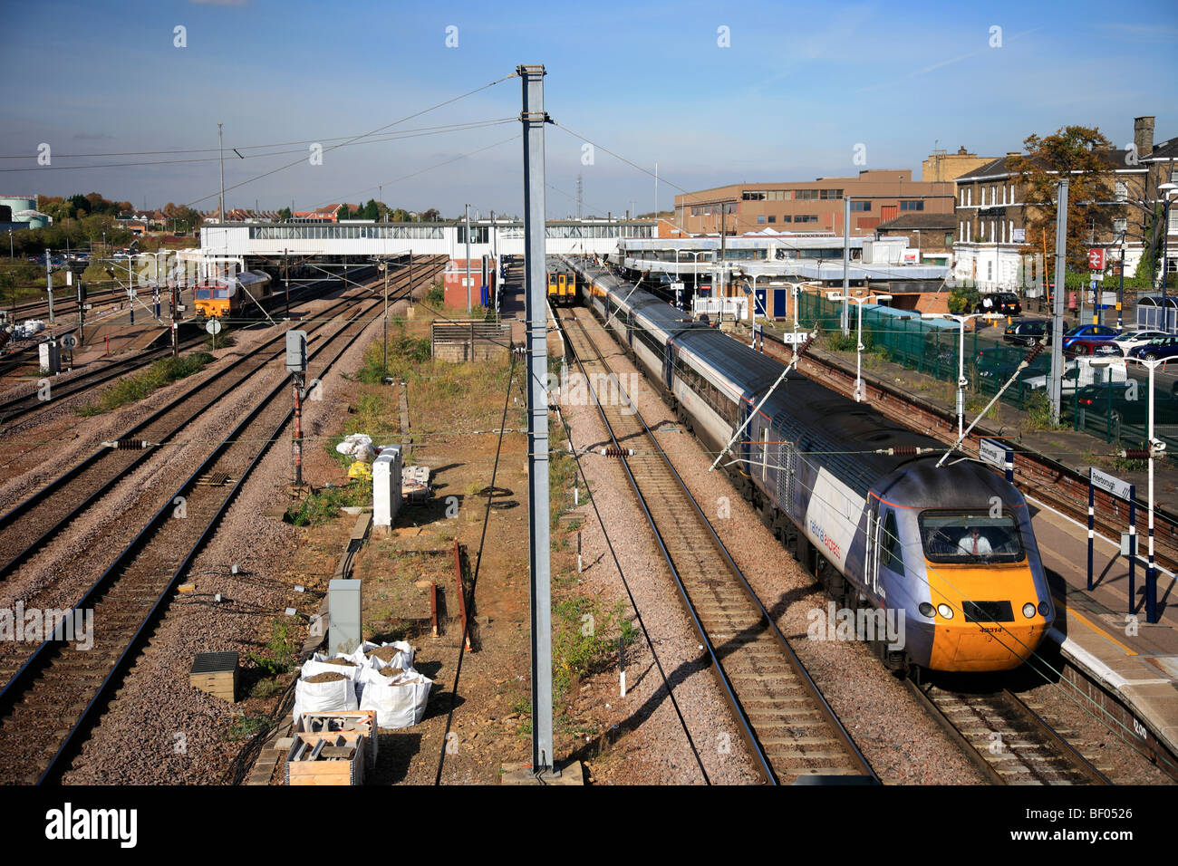 National Express 43314 High Speed Diesel Train East Coast Main Line Railway Peterborough Station Cambridgeshire England Stock Photo