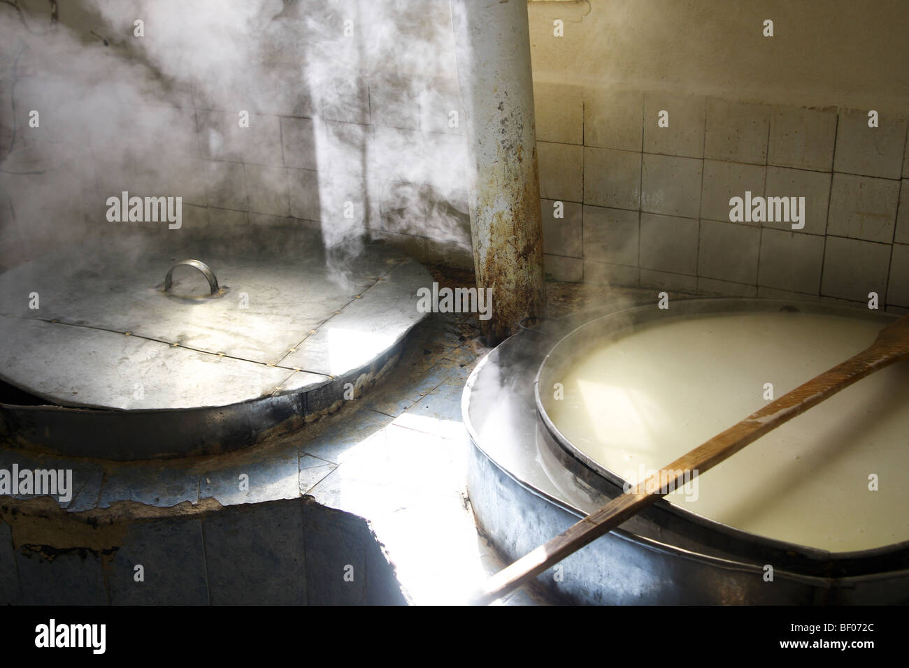 Albania Benca Steaming Vats In A Small Cottage Industry Cheese
