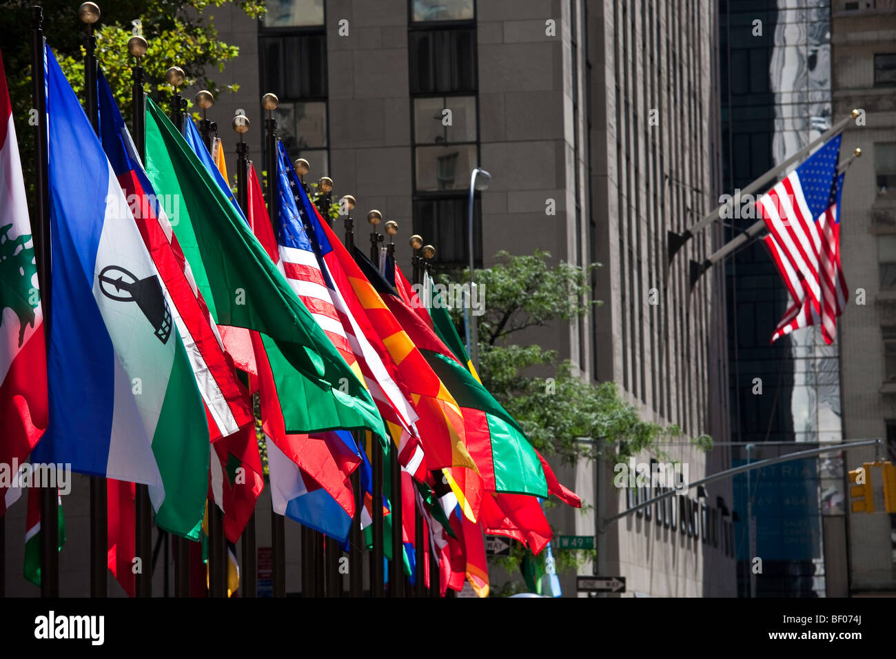 Flags in Rockefeller Center, New York City Stock Photo