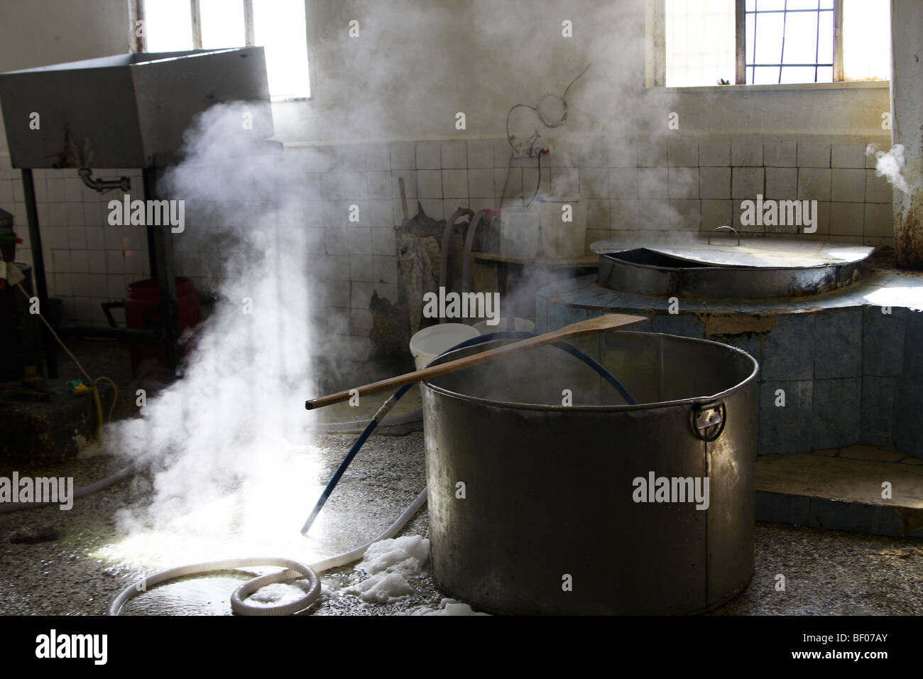 Albania Benca Steaming Vats In A Small Cottage Industry Cheese