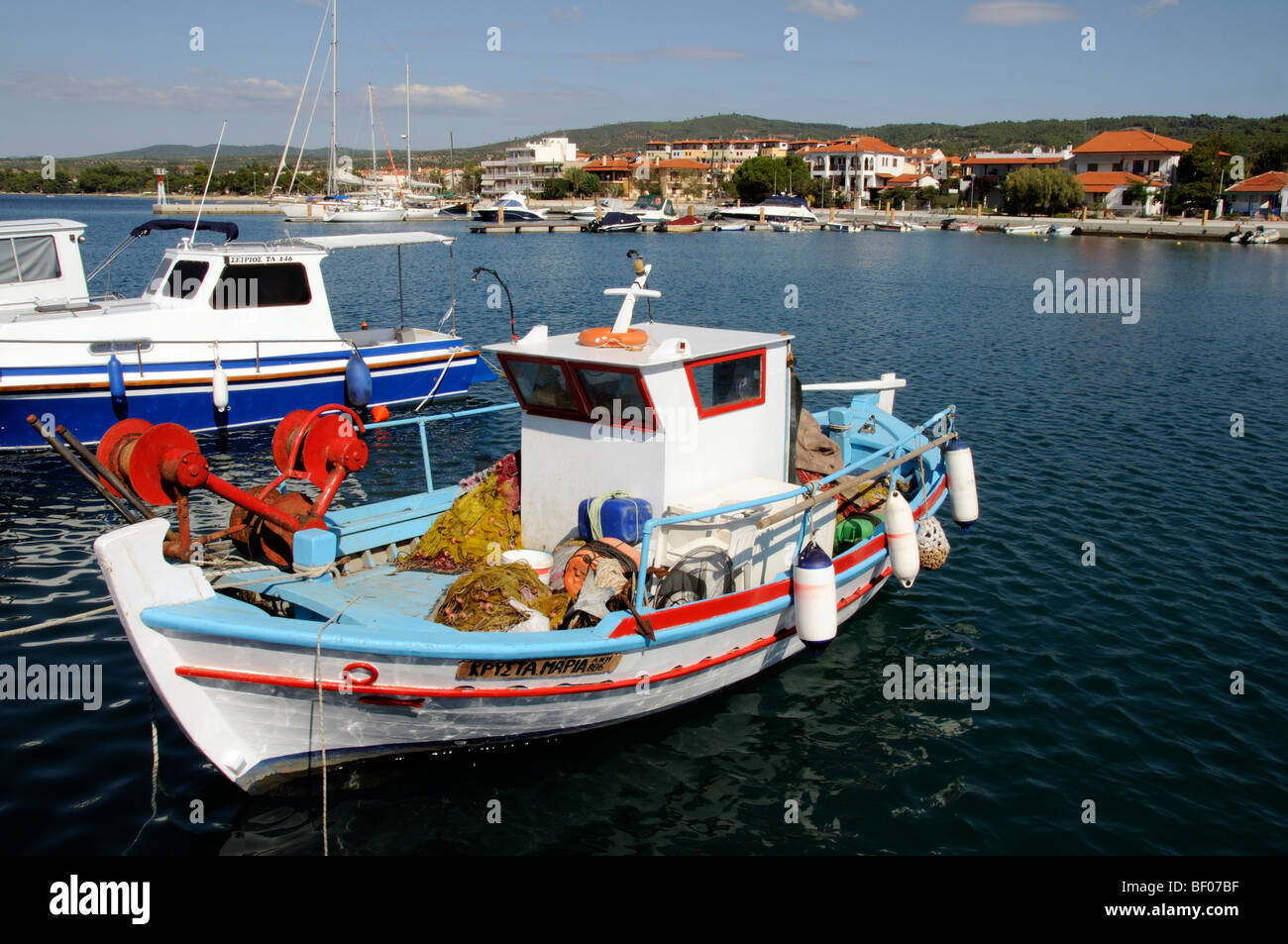 Commercial fishing boats at Nikiti new harbour in the Halkidiki region of northern Greece Stock Photo