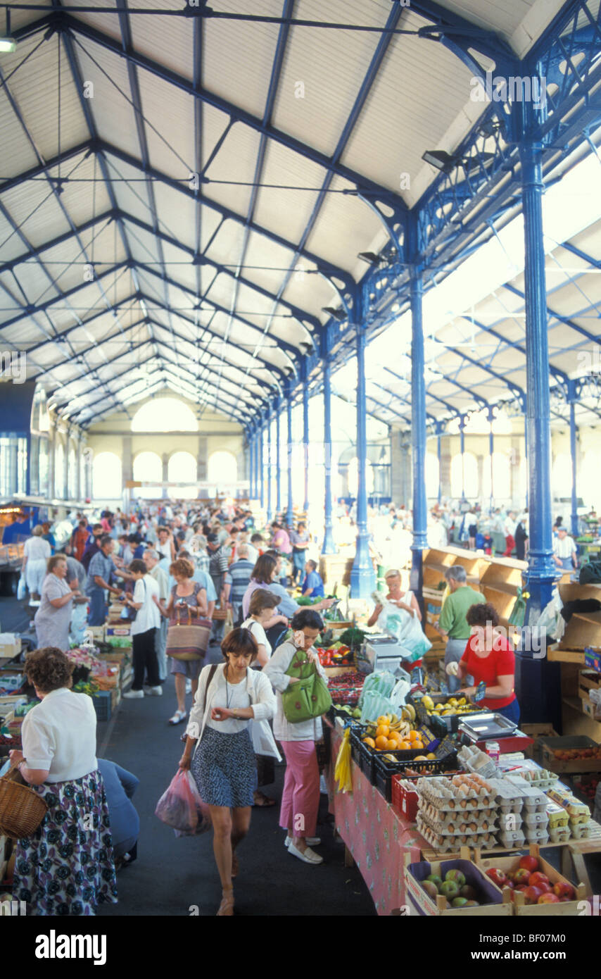 Sale of Regional Products , Market Hall, Haguenau, Alsace, France Stock Photo