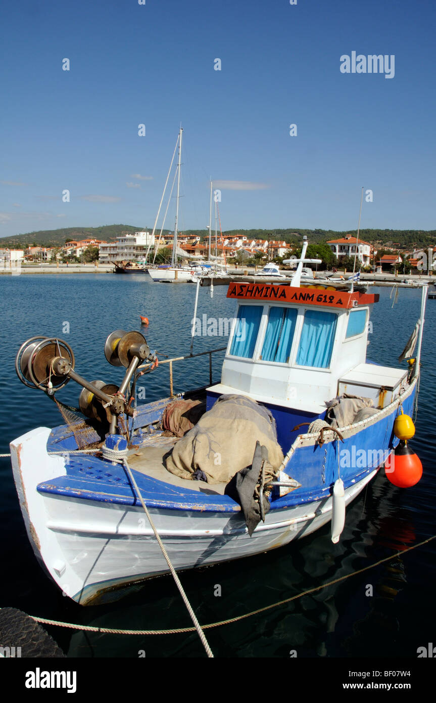 Commercial fishing boats at Nikiti new harbour in the Halkidiki region of northern Greece Stock Photo